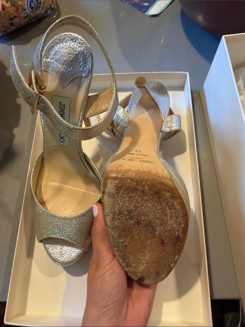 Jimmy Choo Linda  Metallic Platform Sandals LIKE NEW